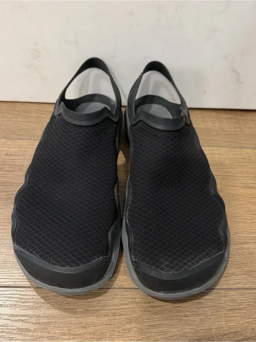 CROCS Black Mesh Slip-On Sandals with Gray Soles, 9